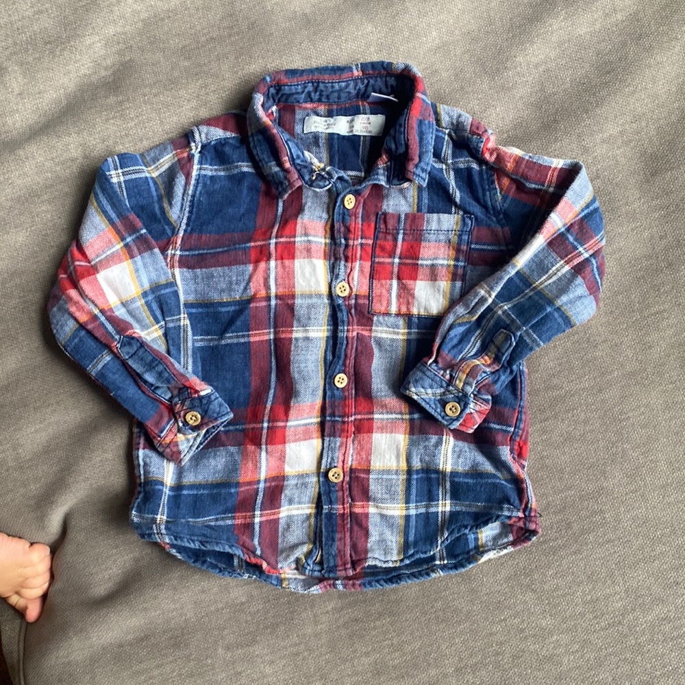 Zara Plaid Button Down Shirt 2-3 year